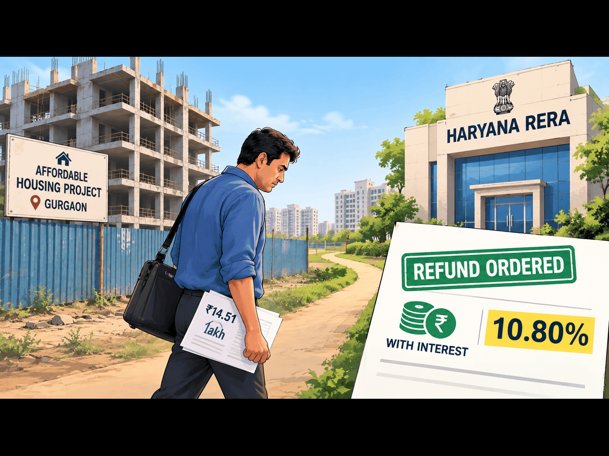 Paid Rs 14.51 lakh for a home in Gurugram, buyer finds no progress at construction site as builder lost registration; HRERA directs refund with 10.80% interest