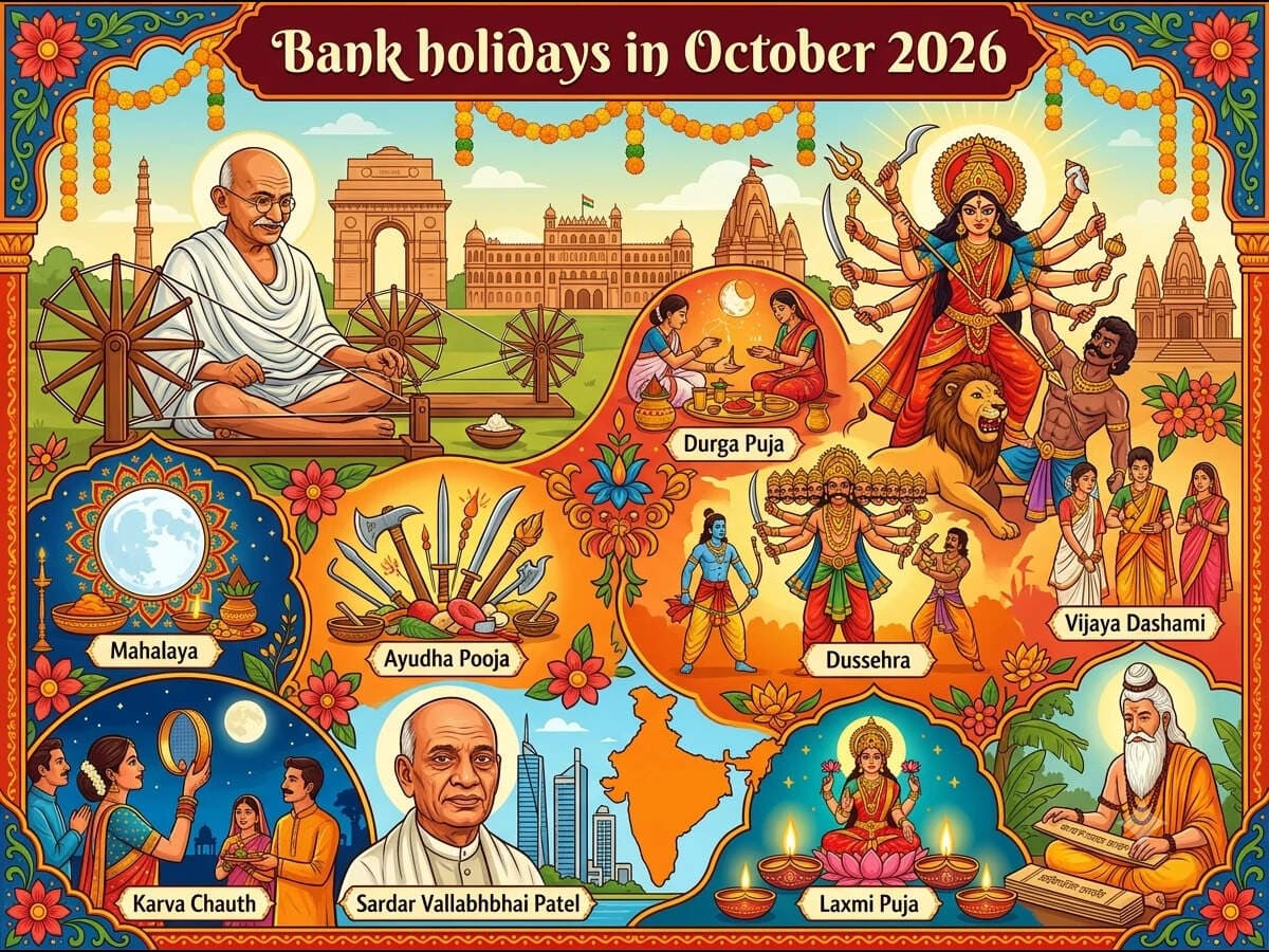Bank holidays in October 2026: Gandhi Jayanti, Dussehra, Durga Puja, and more; check full list