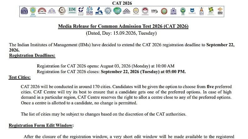 IIM CAT 2026 Registration Deadline Extended To September 22 At 5 PM; Check Revised Last Date, Exam Schedule