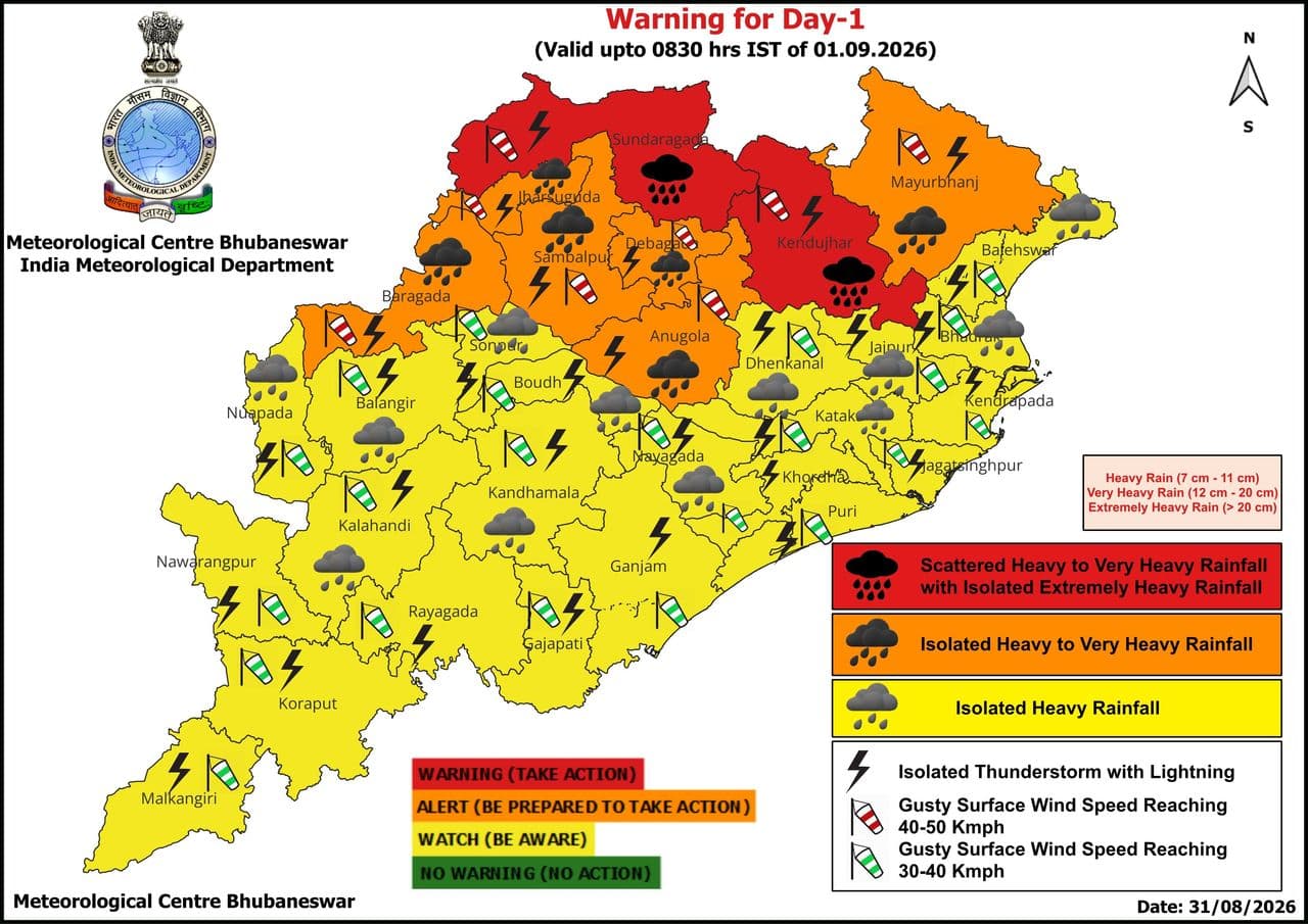 Odisha weekly weather forecast from Sept 1: Heavy rain to continue, dry spell only after Sept 4