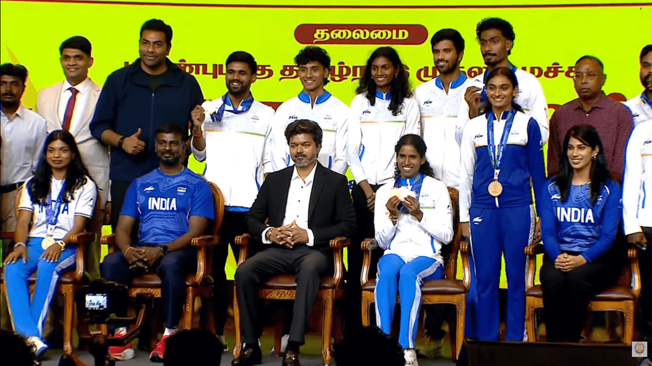முதலமைச்சர் விஜய் தலைமையில் விளையாட்டு வீரர்களுக்கு பாராட்டு விழா.. Dream Olympics 2036 திட்டம் அறிமுகம்..!
