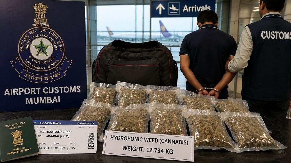 Mumbai Airport Customs Arrests Mumbra Man For Smuggling 12.7 Kg Suspected Hydroponic Cannabis From Bangkok At CSMIA