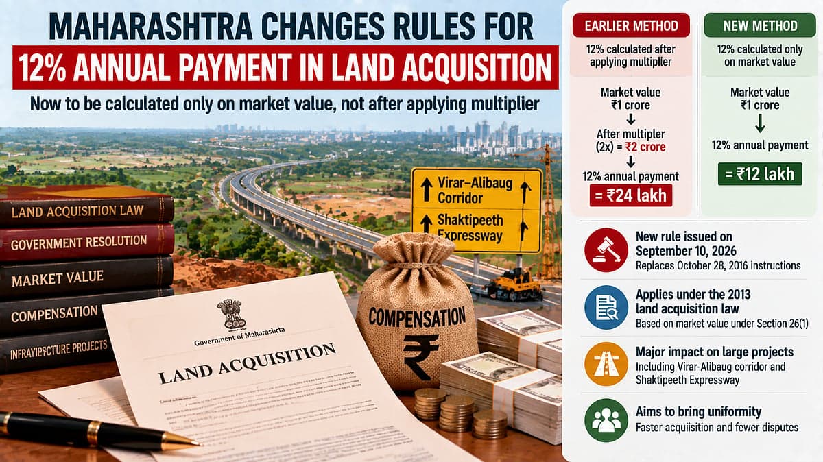 Maharashtra Revises Land Acquisition Compensation Formula, Limits 12% Annual Payment Calculation To Base Land Value