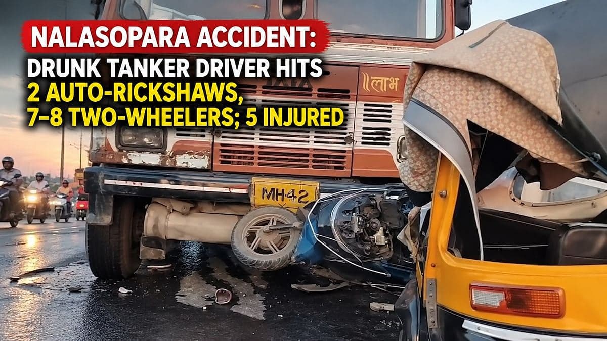 Nalasopara Accident: Drunk Tanker Driver Hits 2 Auto-Rickshaws, 7–8 Two-Wheelers; 5 Injured | VIDEO