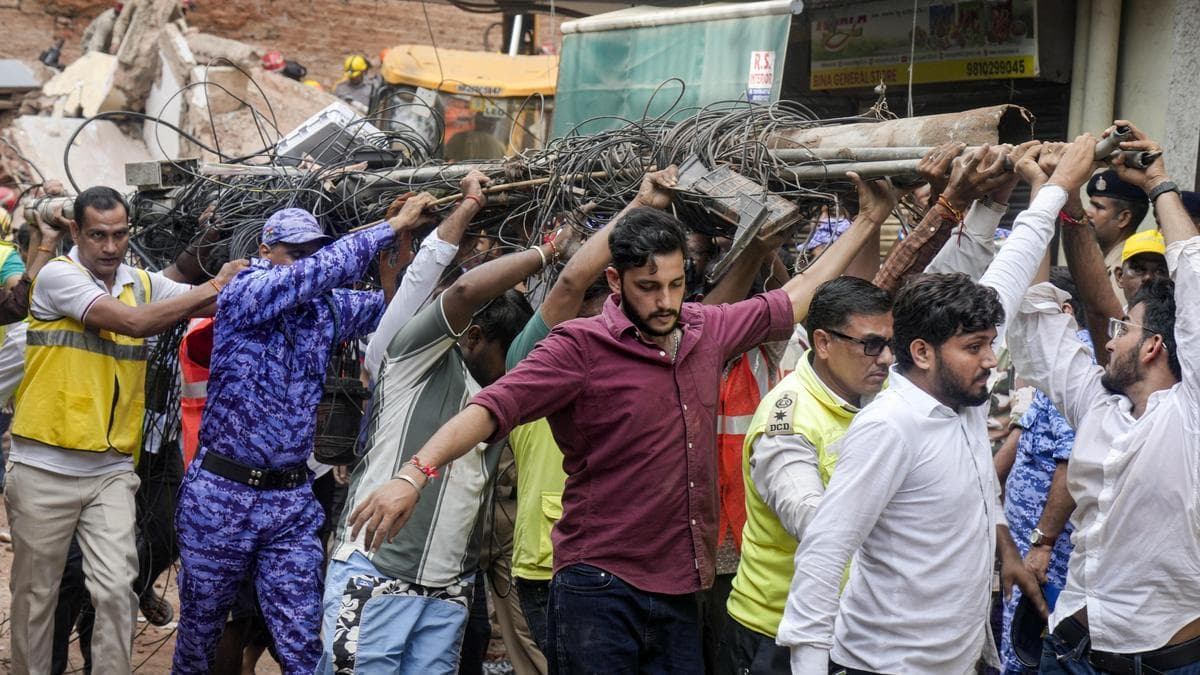 Satya Niketan building collapse: students help clear debris, aid rescue operations