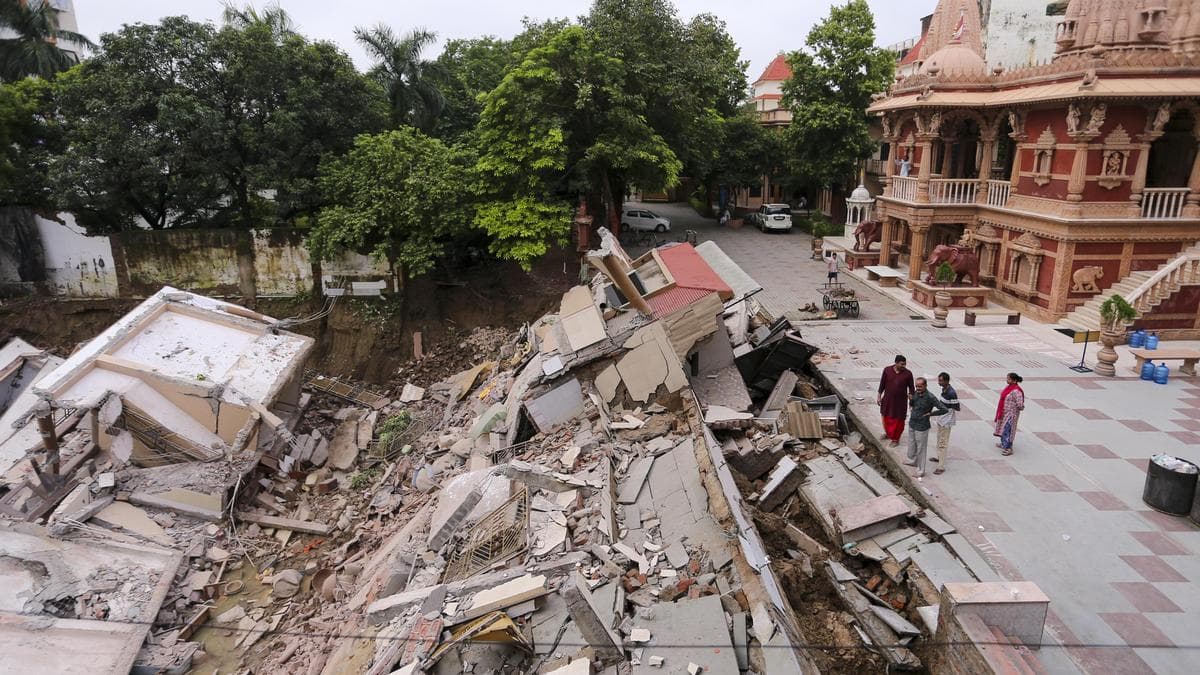 Three-storey building collapses at Swaminarayan temple premises in Prayagraj