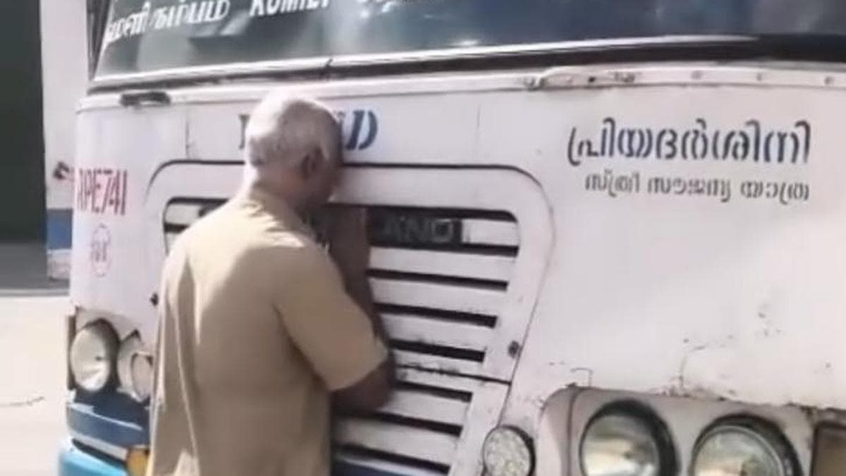 Watch: KSRTC driver’s tearful farewell to bus on retirement day goes viral