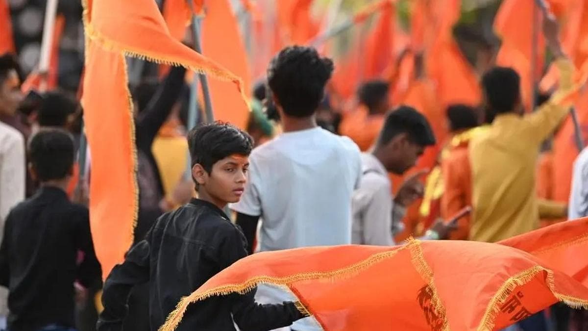 Saffron-clad men protest outside Anandabazar Patrika office in Kolkata