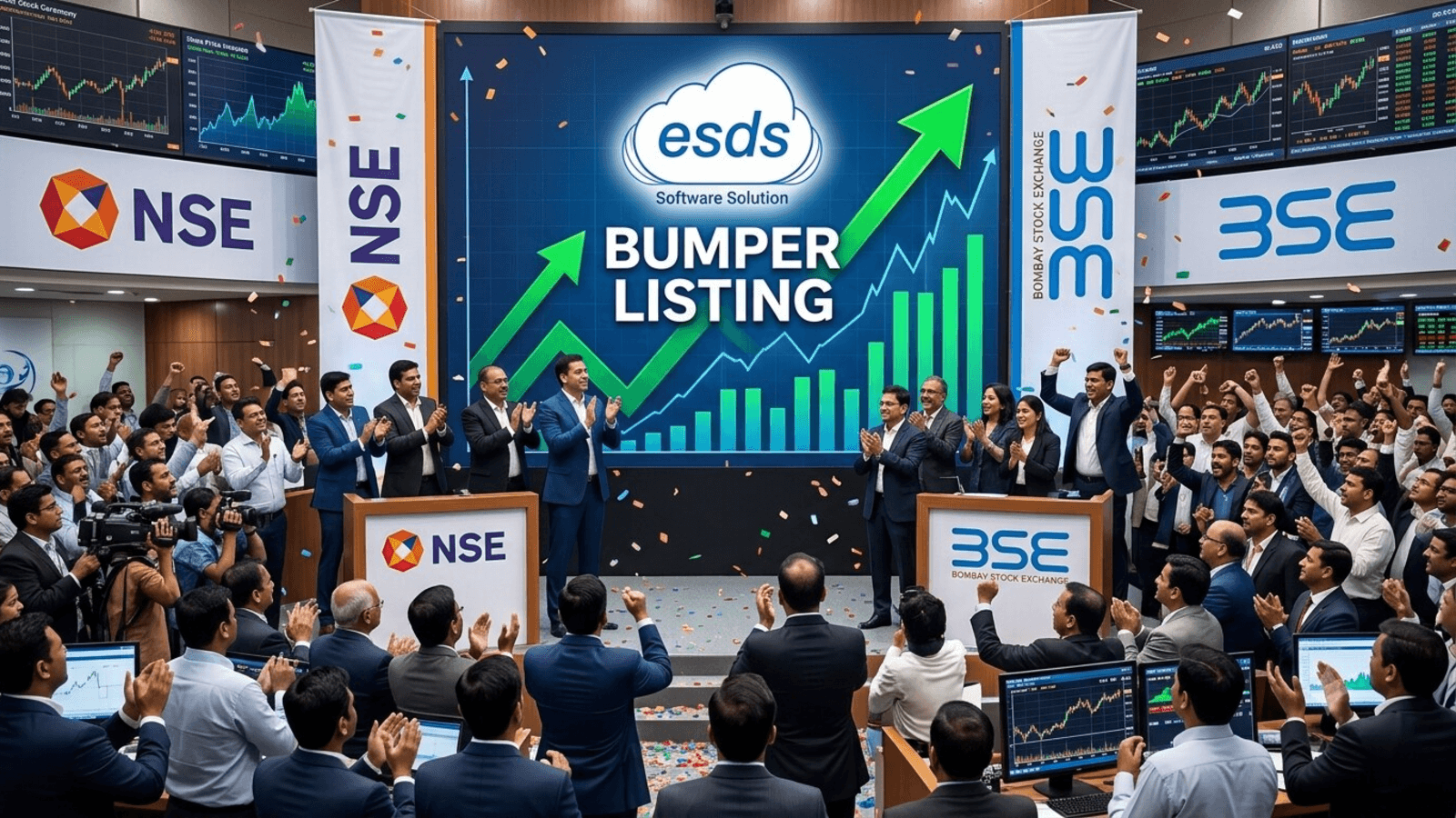 ESDS Software Solution share price makes a blockbuster debut, stock opens with a 76.46% premium at ₹757 apiece on NSE